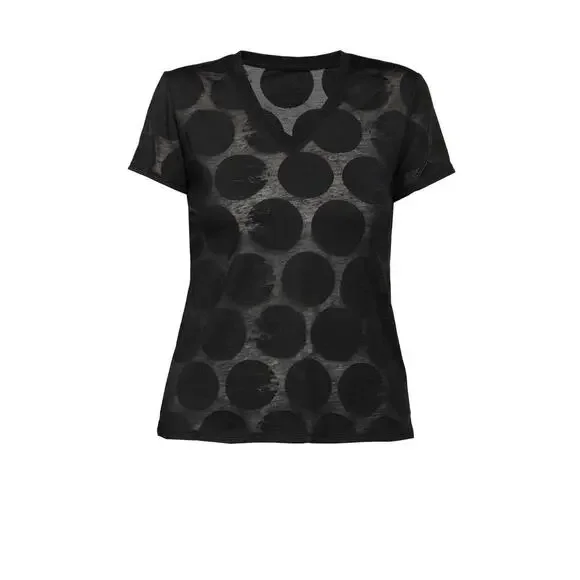 Luukaa Women's Black V-neck T-Shirt Size 6 Polka Dot Lightweight NWT - Picture 2 of 3